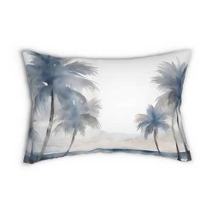 Coastal Beach Scene Blue Grey Cream Lumbar Pillow