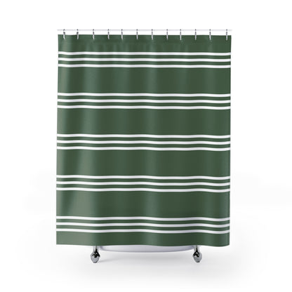 Green And White Striped Shower Curtain