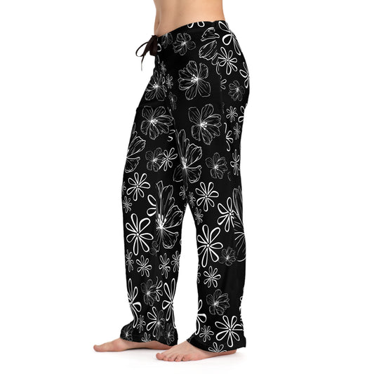 Graphic Flowers Pajammy Pants In Black