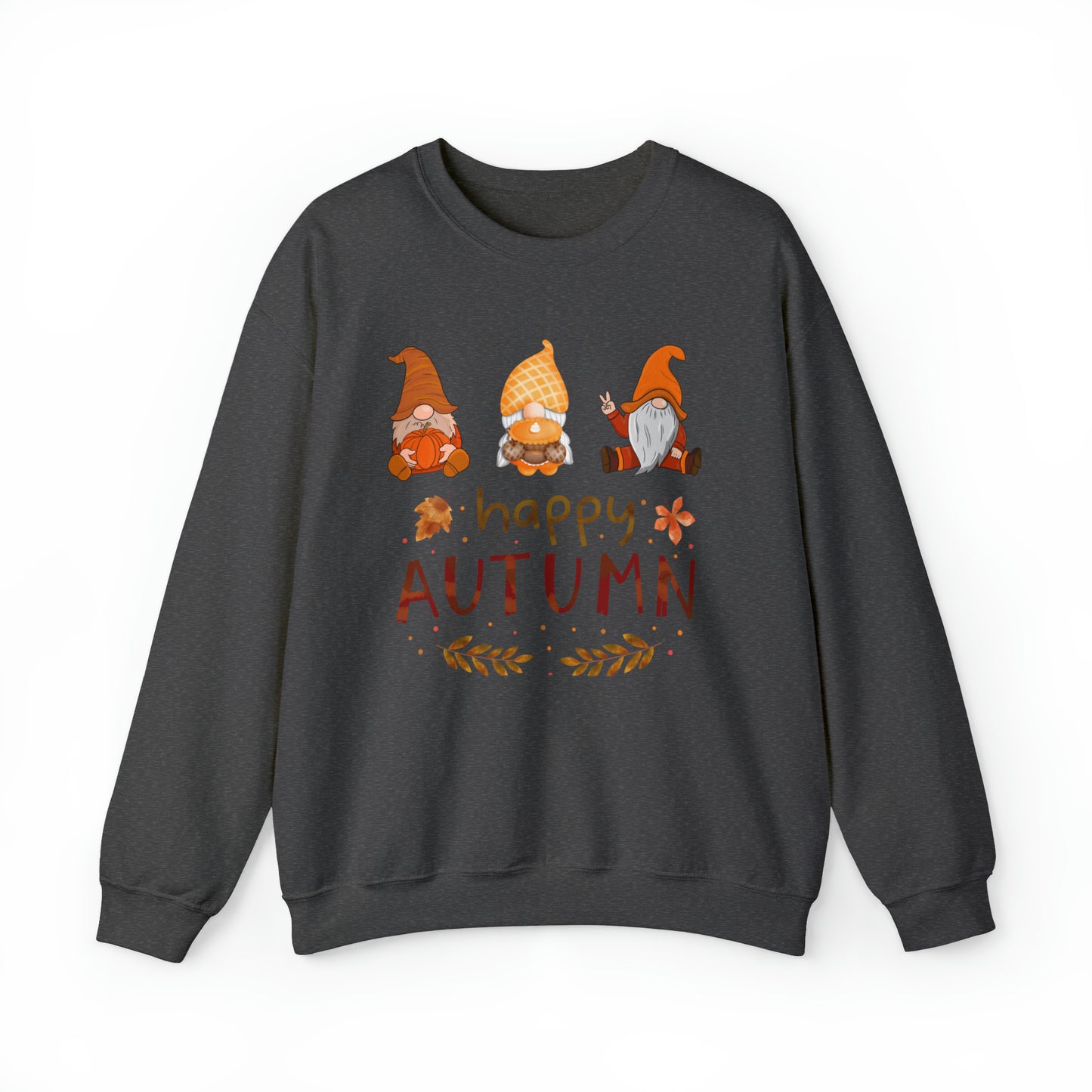 Happy Autumn, Gnome Trio, Heavy Blend™ Crewneck Sweatshirt (Available In Other Colors)