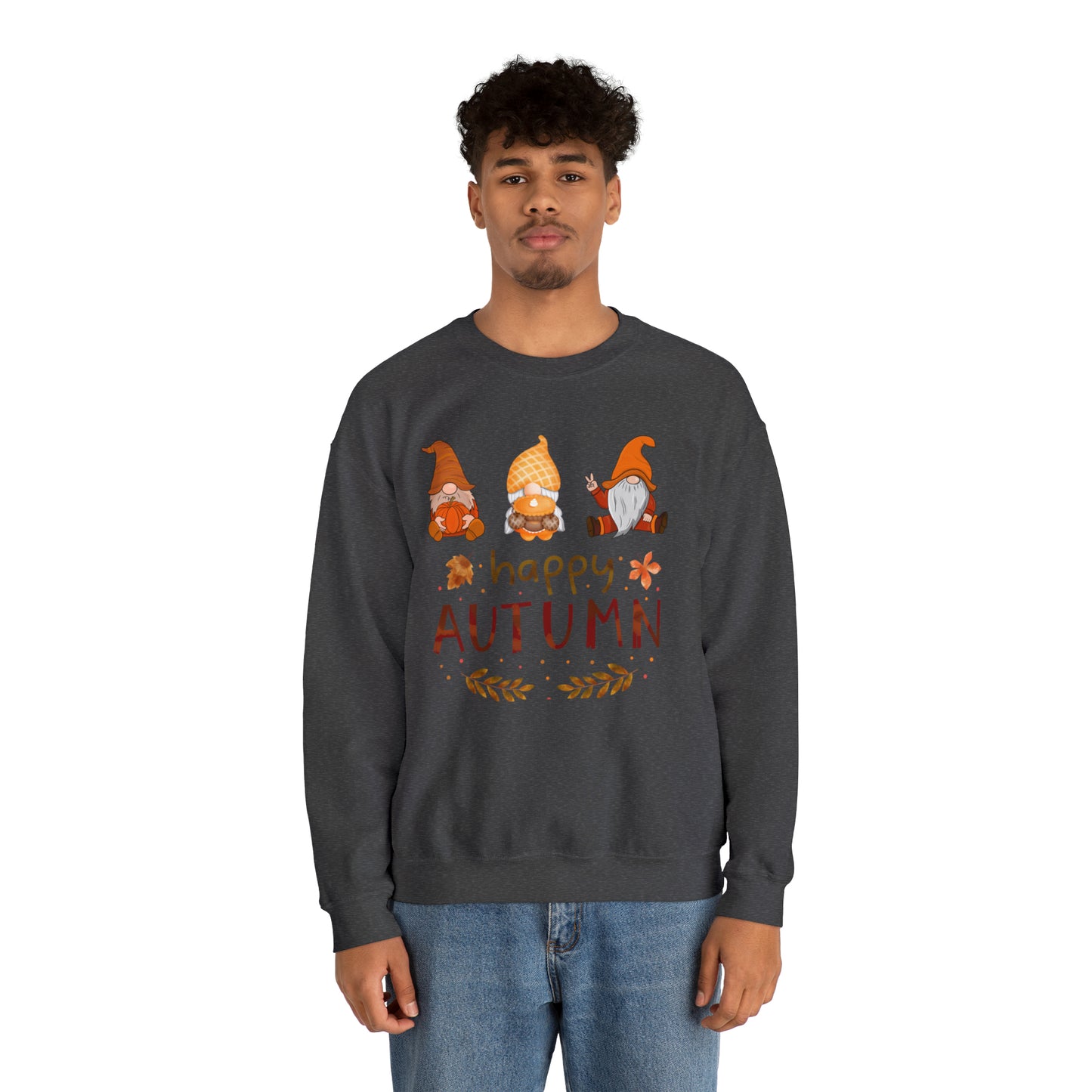 Happy Autumn, Gnome Trio, Heavy Blend™ Crewneck Sweatshirt (Available In Other Colors)