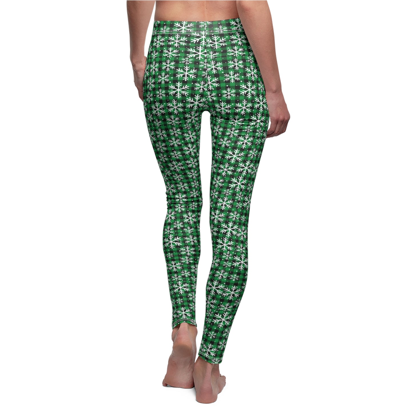 Christmas  Vibes, Green Checkerboard, Snowflake, Women's Full-Length Leggings