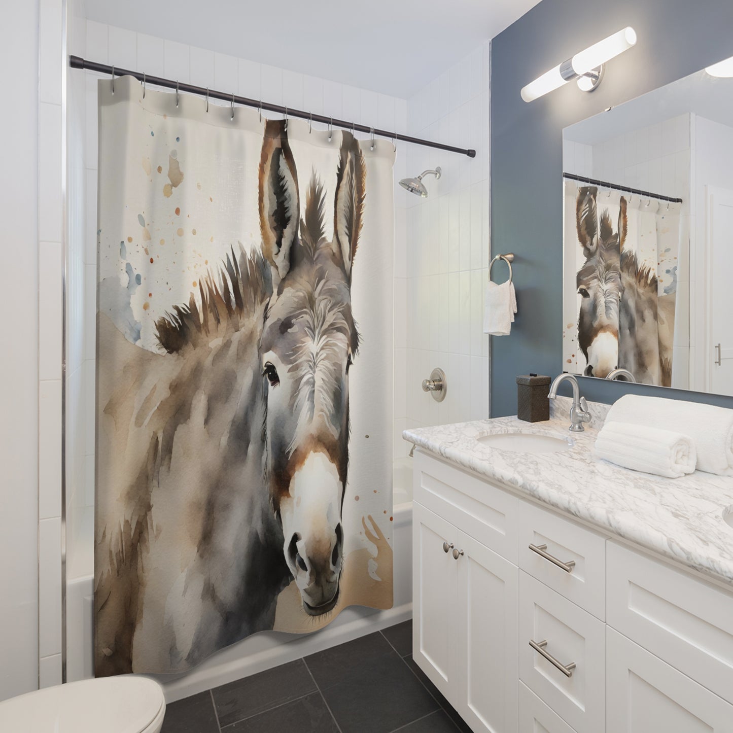 Watercolor Donkey In Tan And Grey Shower Curtain