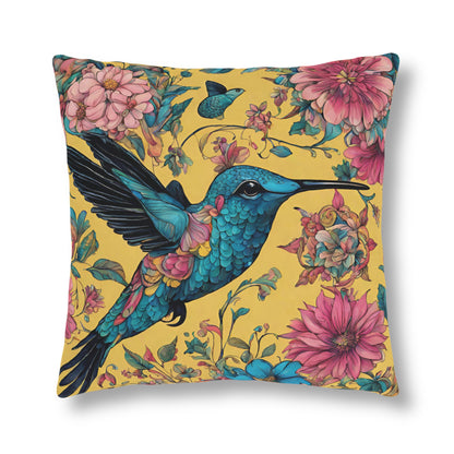 Hummingbird Delight, Yellow, Blue, & Pink Indoor/Outdoor Waterproof Pillow