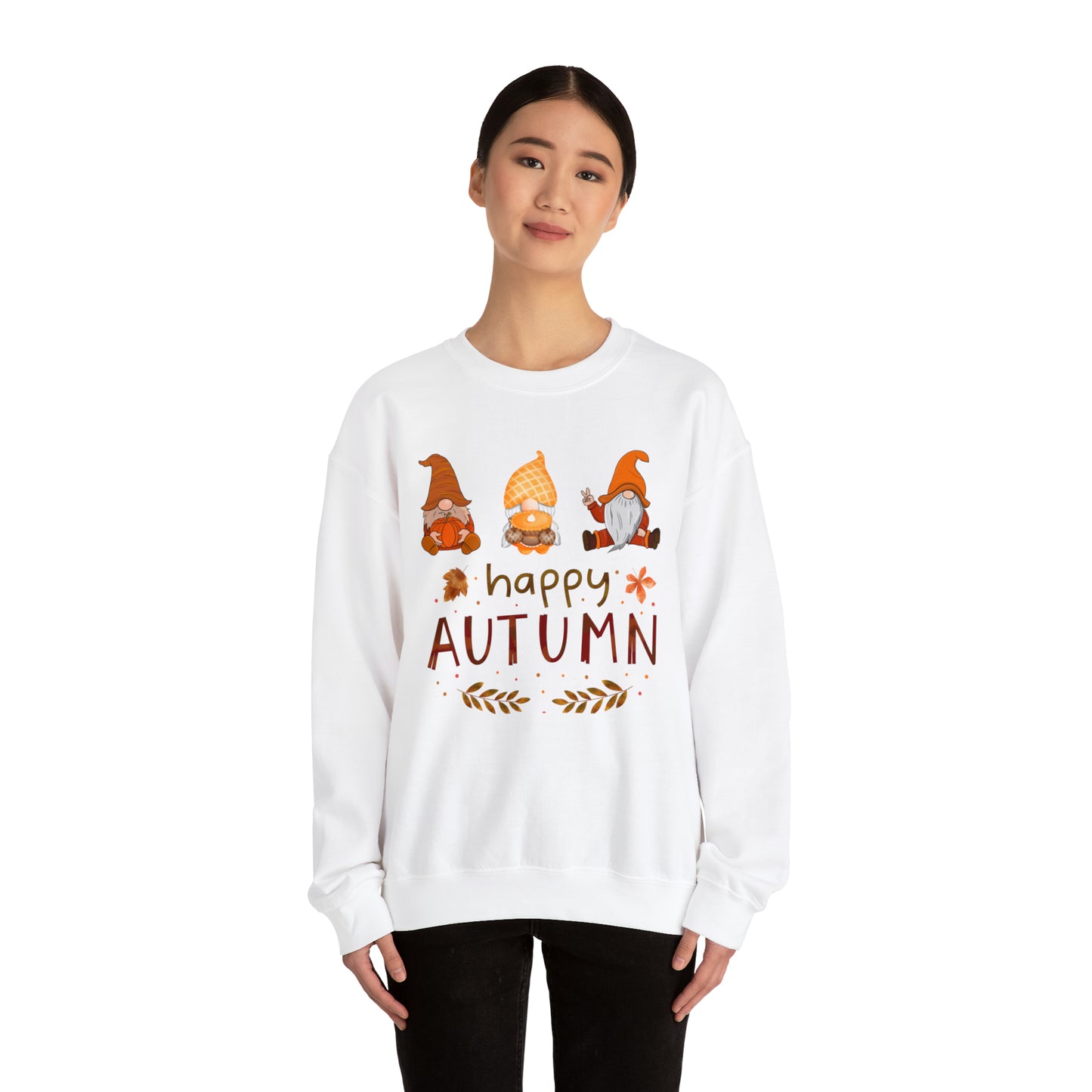 Happy Autumn, Gnome Trio, Heavy Blend™ Crewneck Sweatshirt (Available In Other Colors)