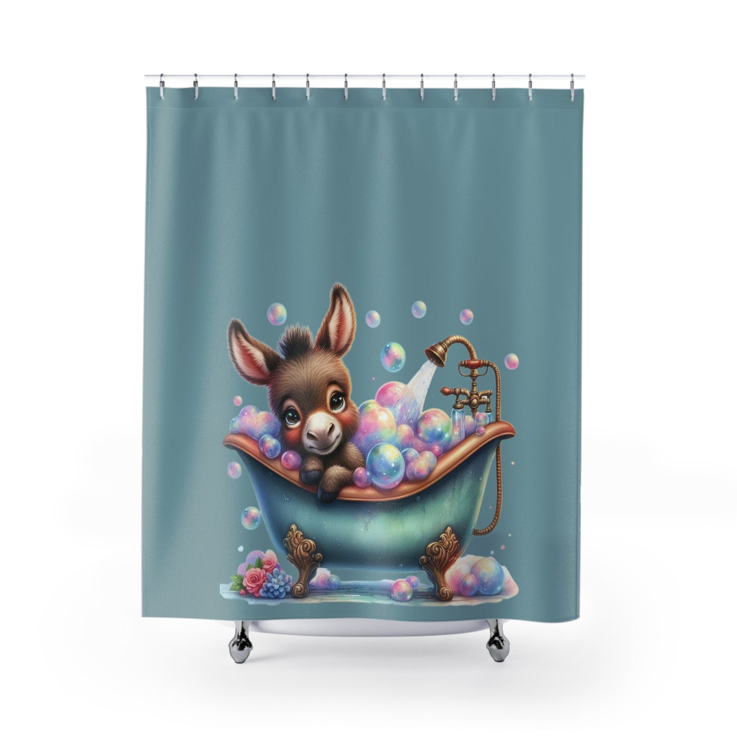 Precious Baby Donkey Rainbow Bubble Bath Shower Curtain