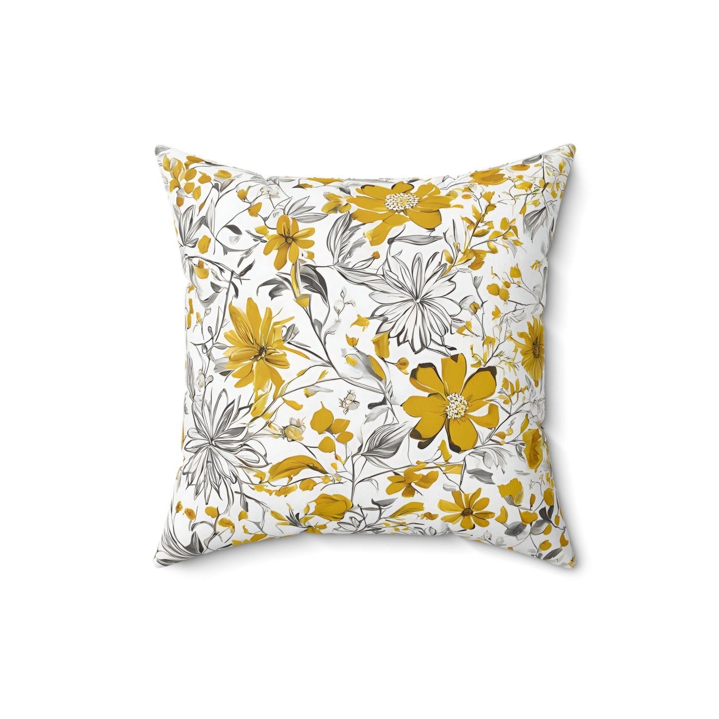 Yellow Grey And White Wildflower Graphic Floral Decorative Throw Pillow