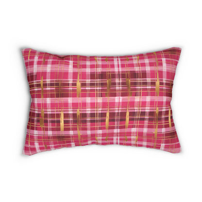 Red, Pink, And Gold Plaid Lumbar Pillow