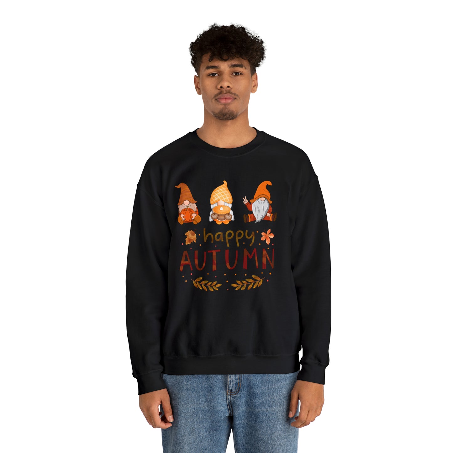 Happy Autumn, Gnome Trio, Heavy Blend™ Crewneck Sweatshirt (Available In Other Colors)