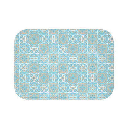 Blue Biege And White Moroccan Tile Bath Mat