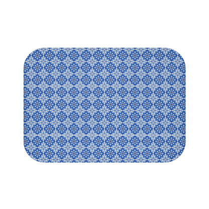 Blue And White Moroccan Style Bath Mat