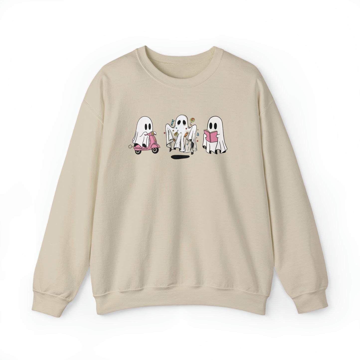 Halloween Vibes, Ghostly Trio, Heavy Blend™ Crewneck Sweatshirt (Available In Other Colors)