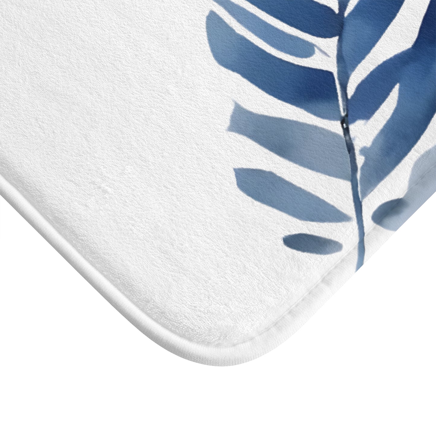 White And Blue Frond Floral Bath Mat