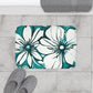 Turquoise And White Graphic Floral Bath Mat