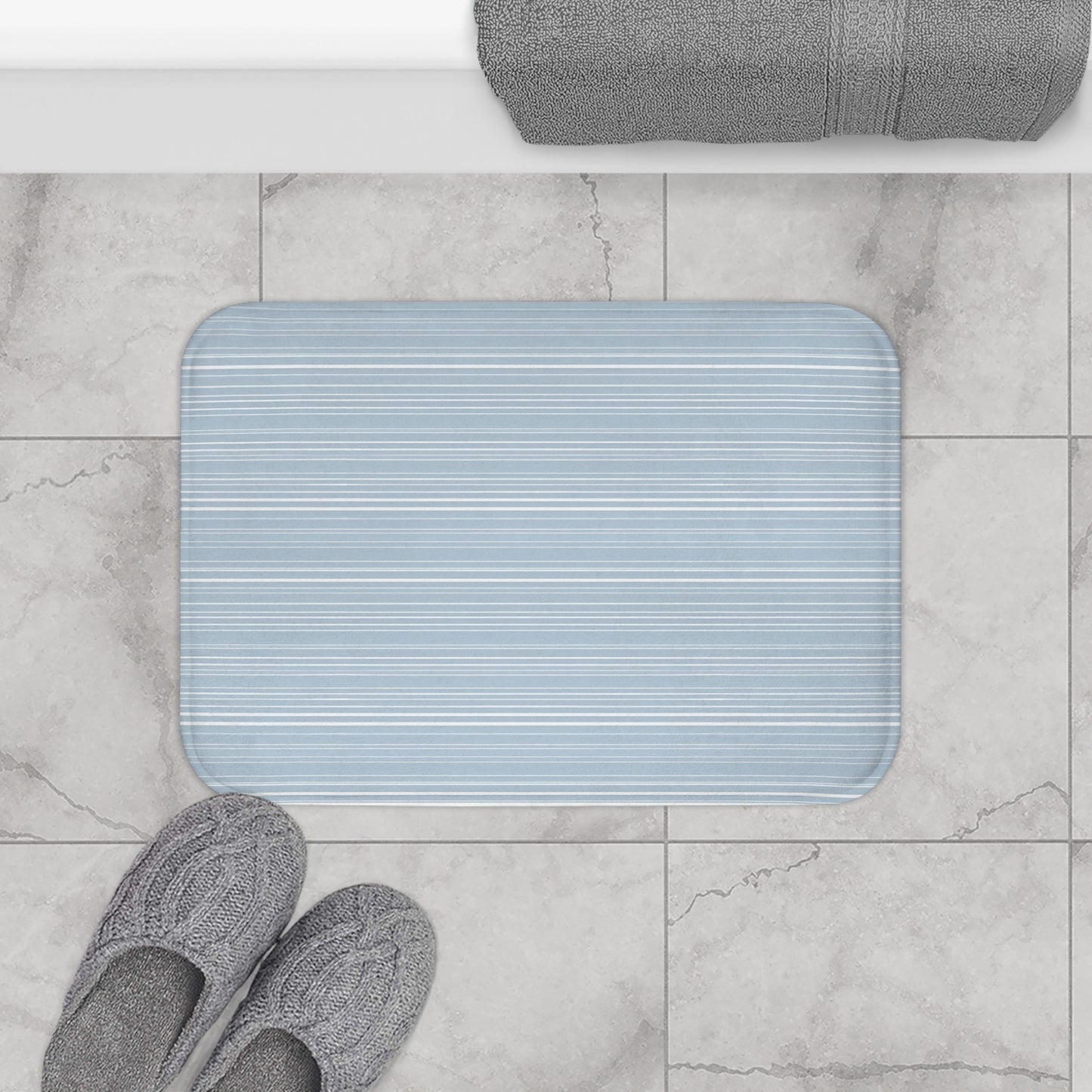 Blue And White Striped Bath Mat