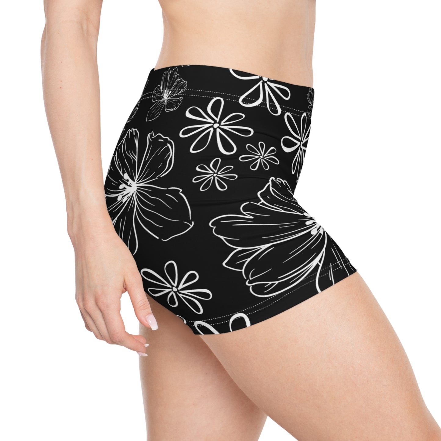 Graphic Floral Cutie Booty Shorts In Black