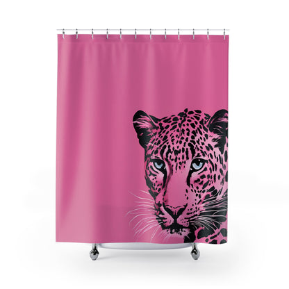 Blue Eyed Pink Leopard Shower Curtain