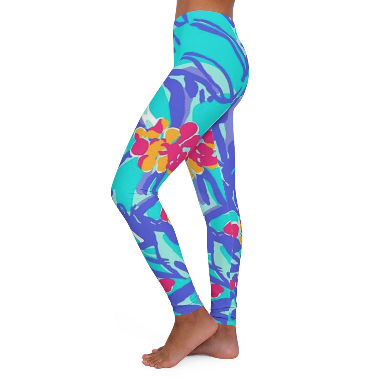 Silky Smooth Tropical Turquoise Flower Leggings