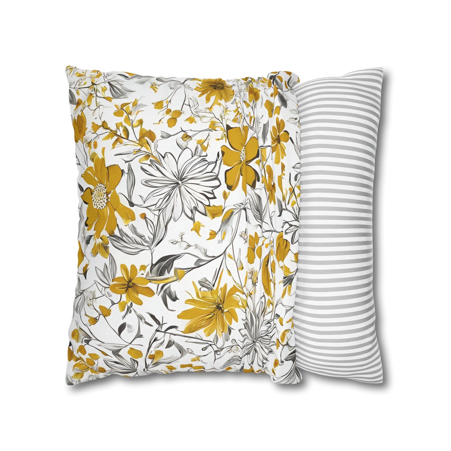 Yellow Grey And White Wildflower Graphic Floral Throw Pillow Cover