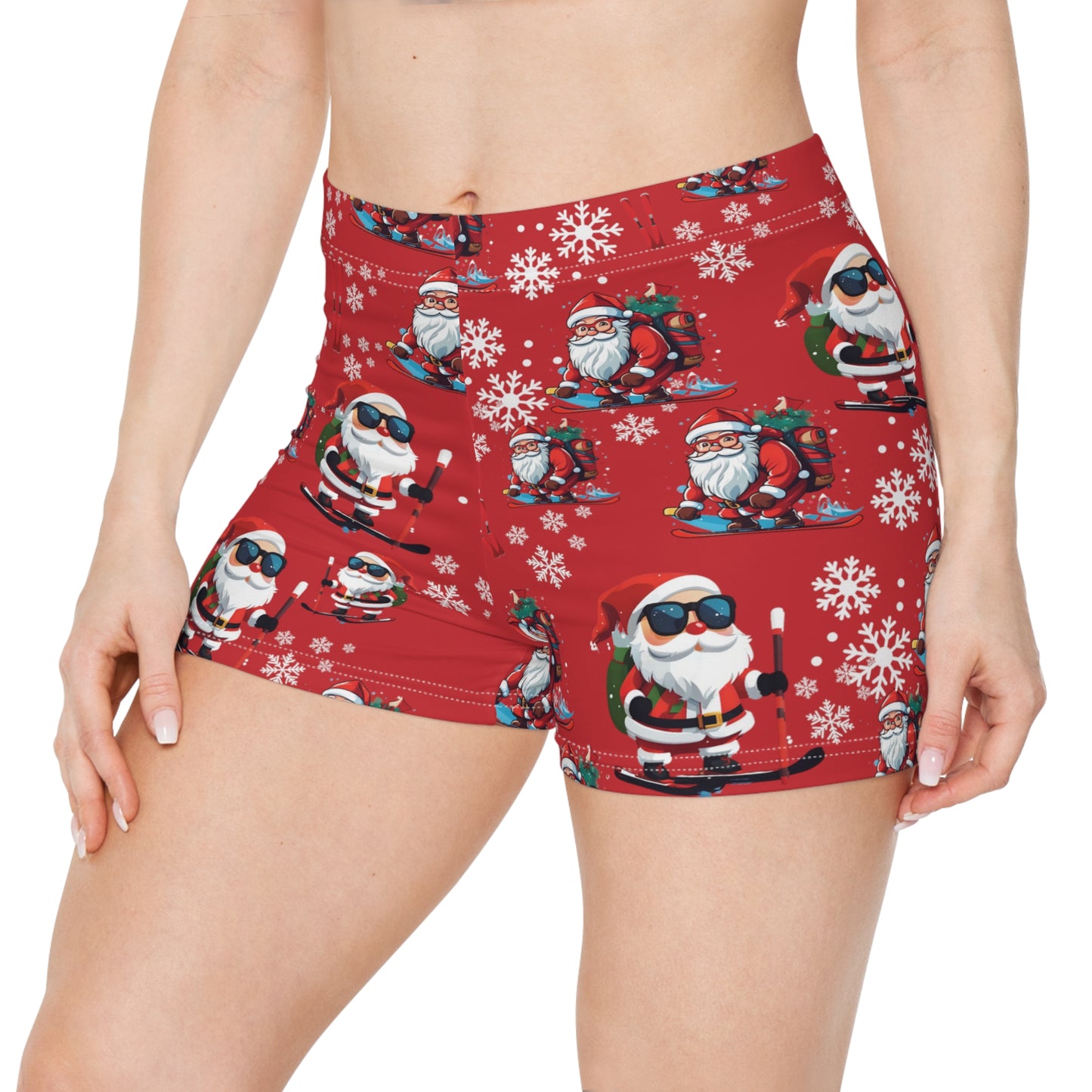 Christmas Vibes, Snowboarding and Skiing Santa Cutie Booty Shorts In Red