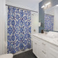 Blue And Light Grey Moroccan Inspired Shower Curtain