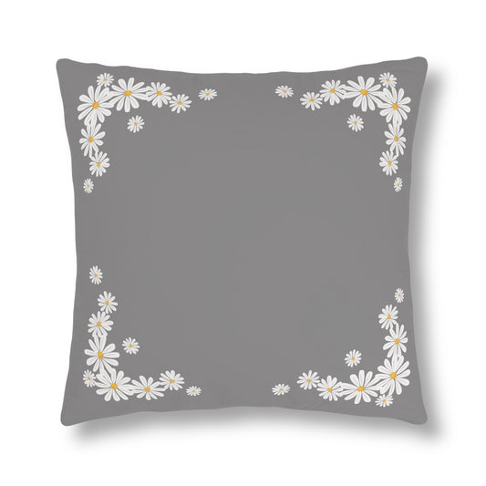 Daisy Border In Grey, Indoor/Outdoor Waterproof Pillow