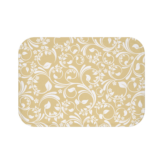 Gold And Cream Ornate Vine Floral Bath Mat