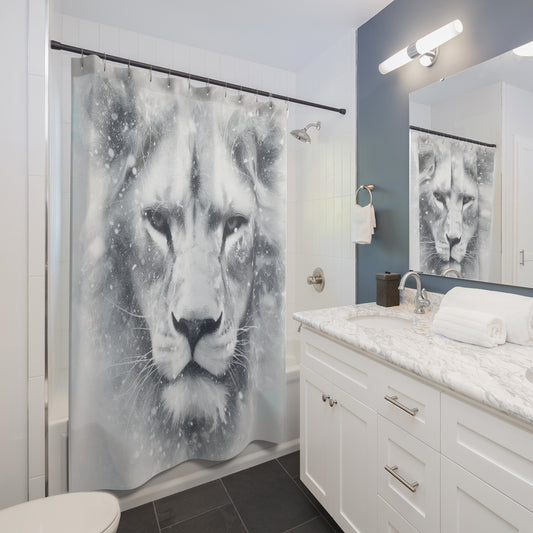 White And Grey Lion Work Of Art Shower Curtain