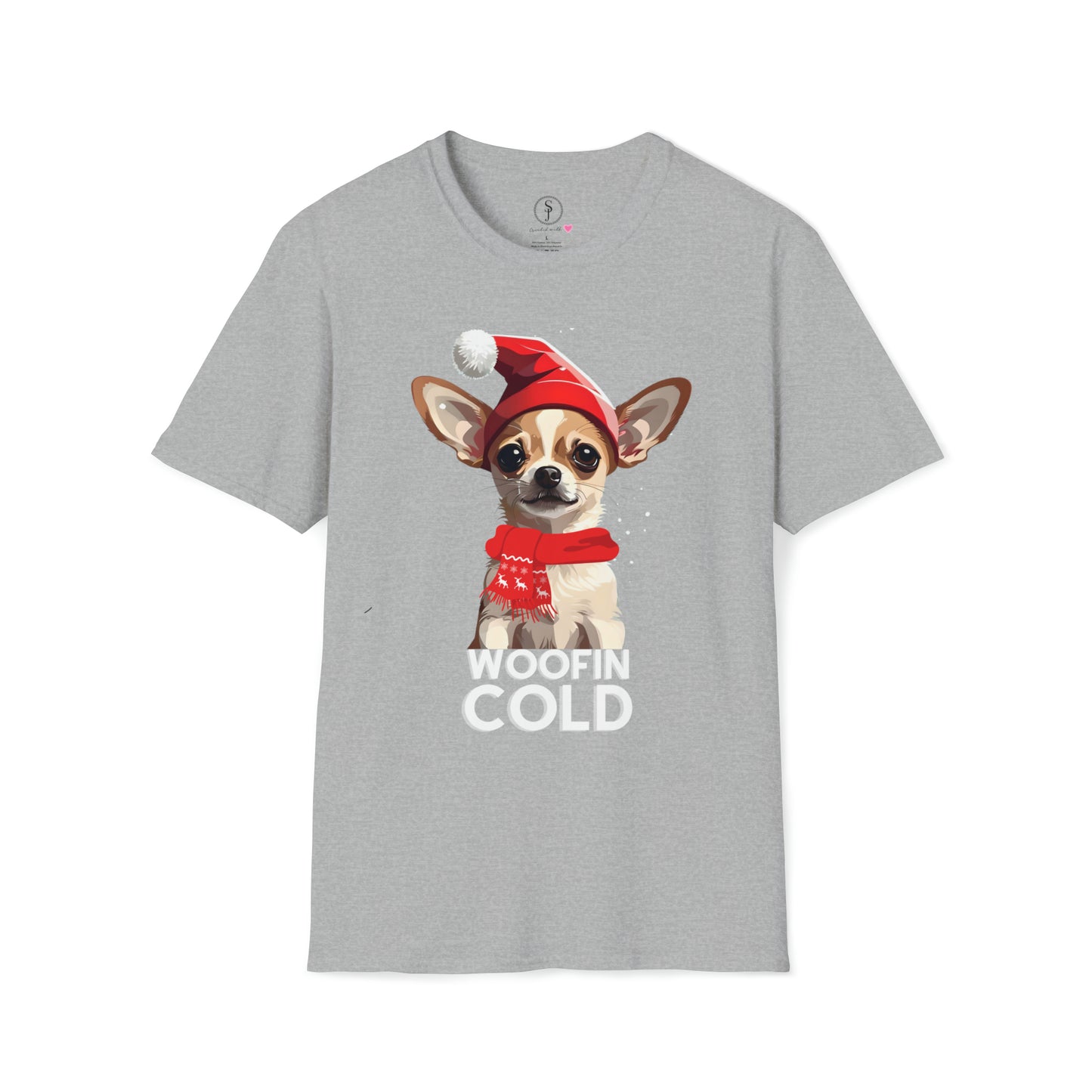 Christmas Vibes, Chihuahua Woofin Cold T-Shirt (Available In Other Colors) (Sizes Up To 3XL)