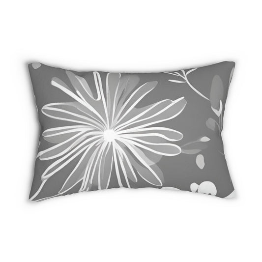 Grey And White Floral Lumbar Pillow