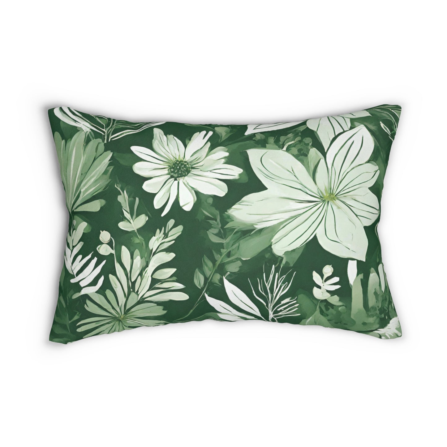 Green And White Wildflower Floral Lumbar Pillow