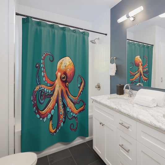 Colorful Octopus In Teal Shower Curtain