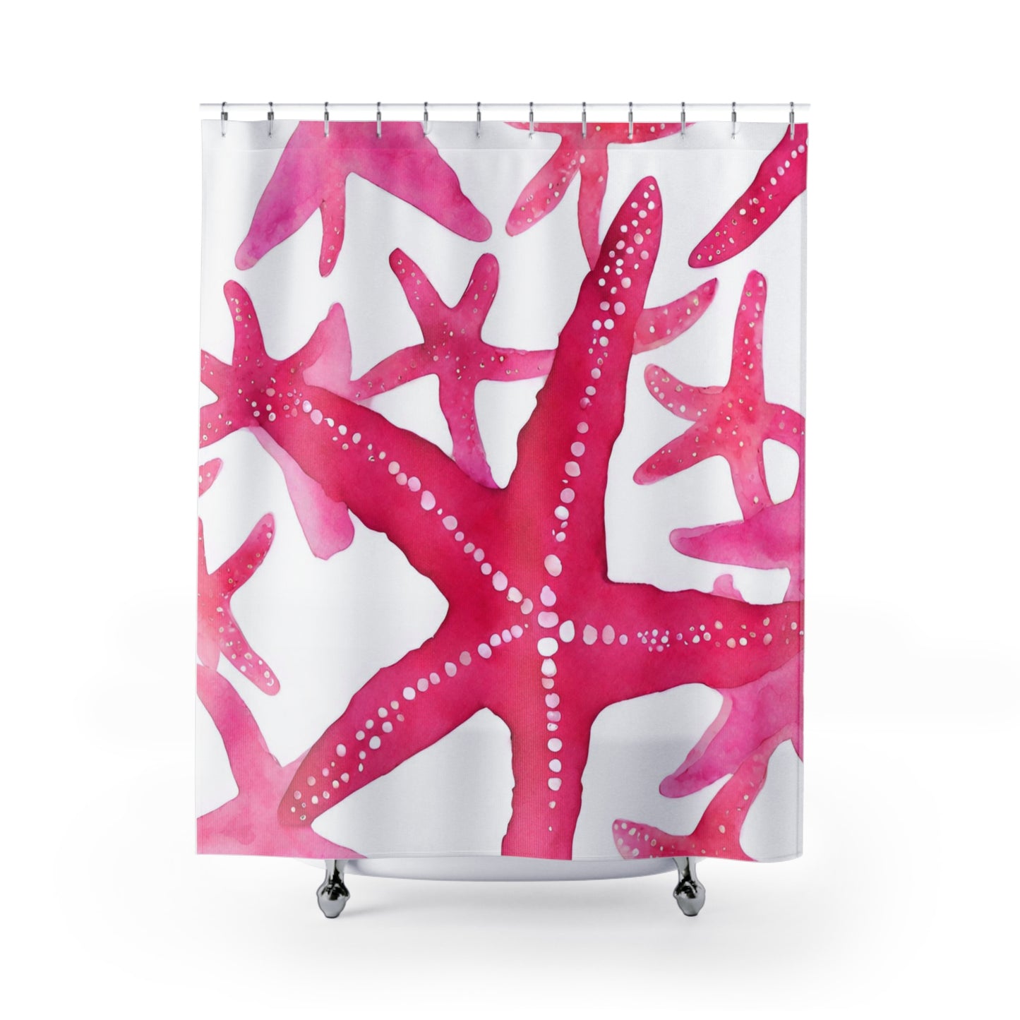 Colorful Pink Watercolor Starfish Shower Curtain