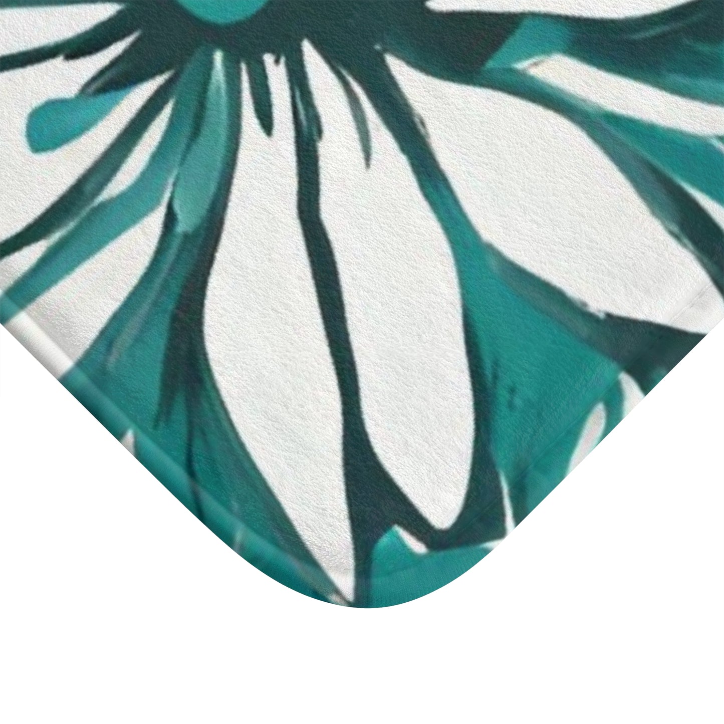 Turquoise And White Graphic Floral Bath Mat