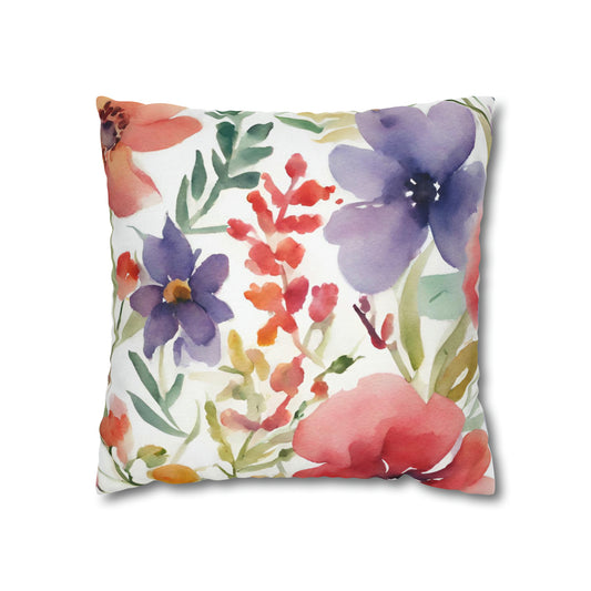 Cheerful Watercolor Floral Decorative Throw Pillow Cover