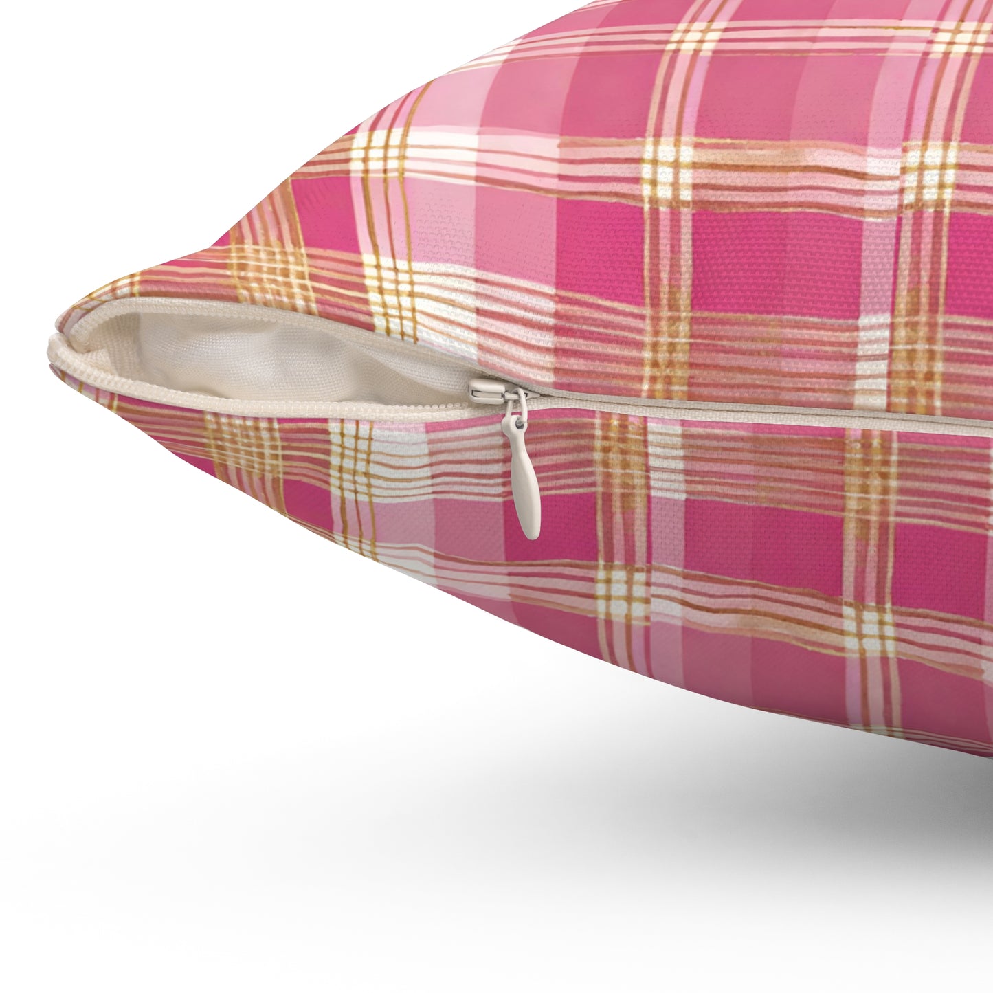 Pink And Gold Plaid Decorative Throw Pillow