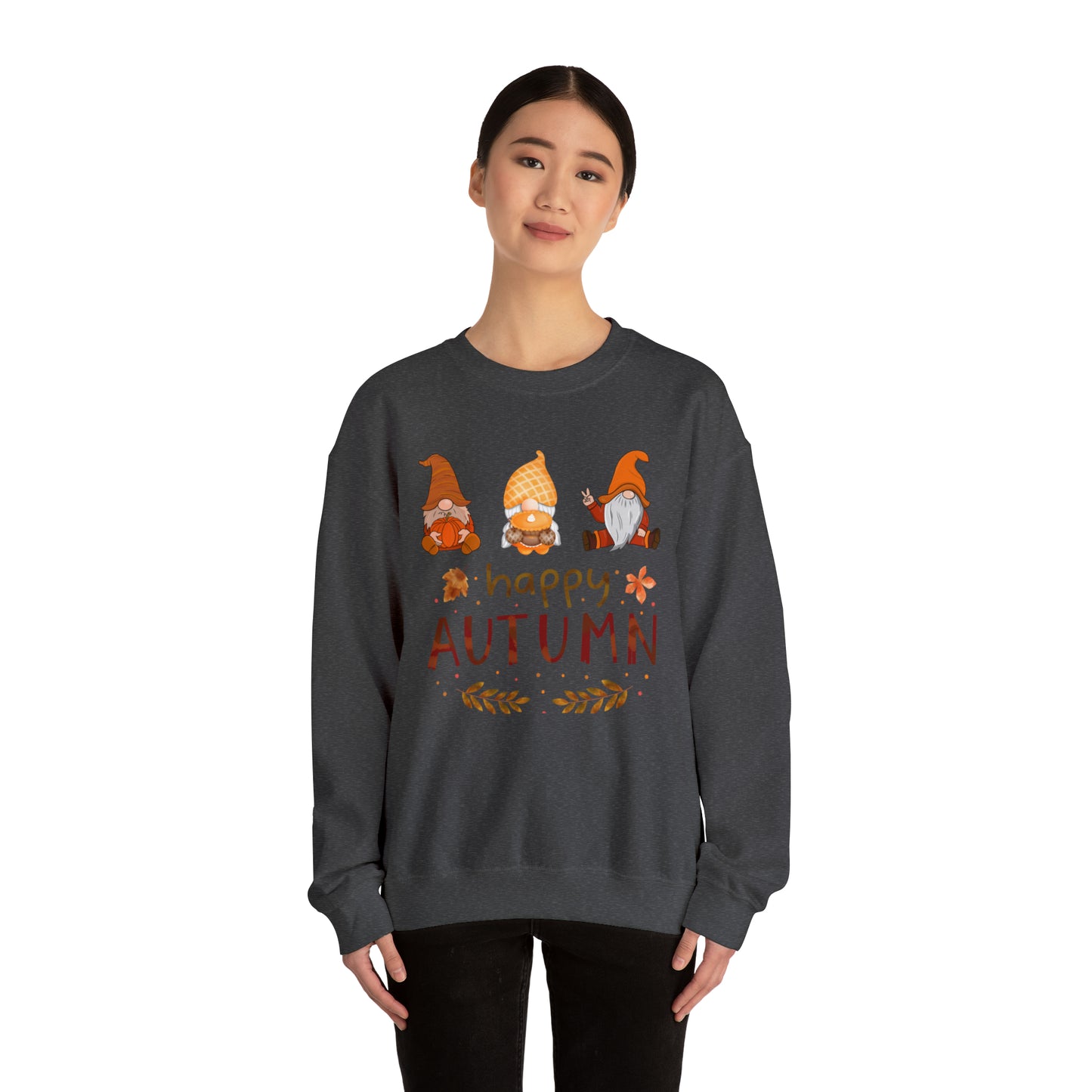 Happy Autumn, Gnome Trio, Heavy Blend™ Crewneck Sweatshirt (Available In Other Colors)