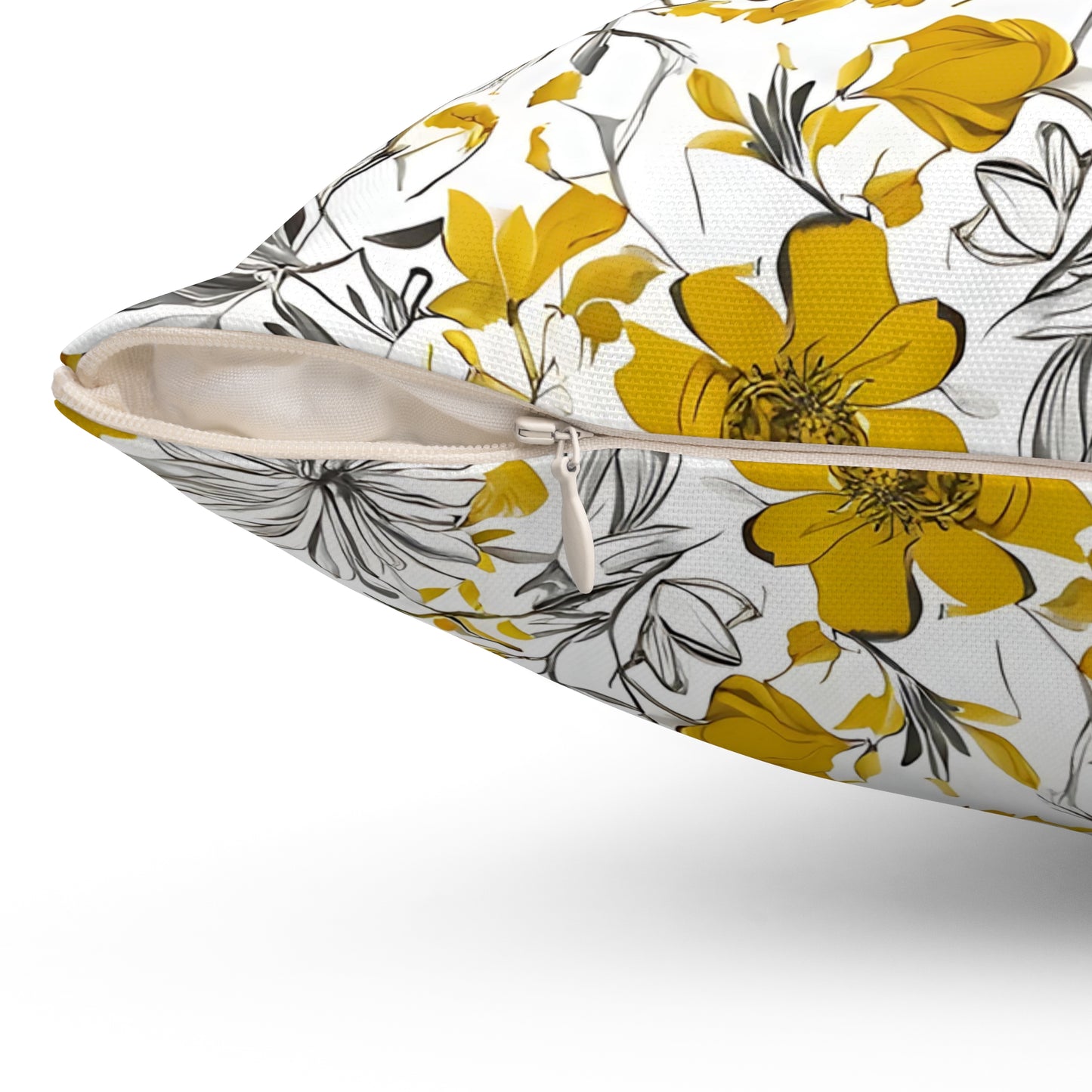 Yellow Grey And White Wildflower Graphic Floral Decorative Throw Pillow