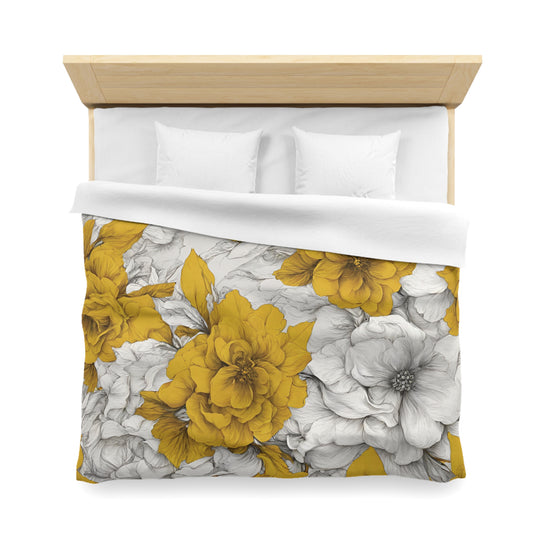 Yellow And White Floral Plaid Duvet Cover