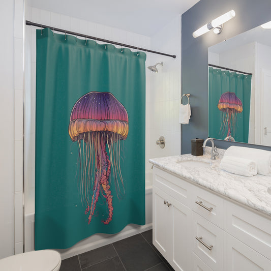 Colorful Jellyfish In Teal Shower Curtain