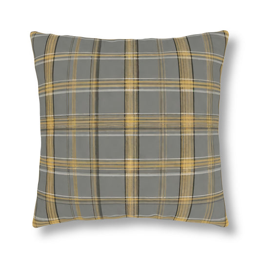 Grey & Gold Plaid, Indoor/Outdoor Waterproof Pillow