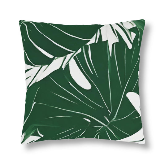 Tropical Green & White Graphic Leaves, Indoor/Outdoor Waterproof Pillow