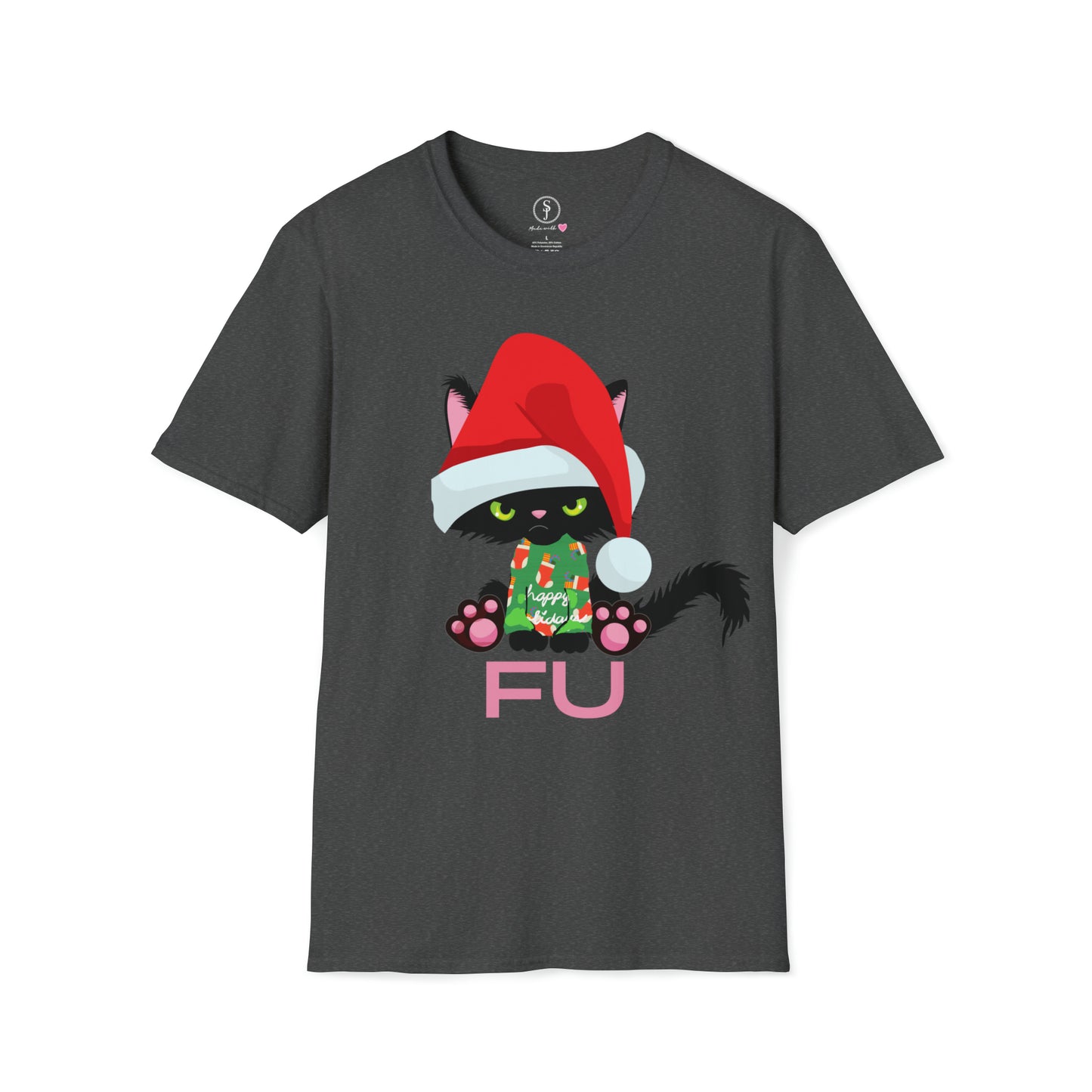 Christmas Humor, Grumpy Kittie In Lights, FU T-Shirt (Available In Other Colors) (Sizes Up To 3XL)