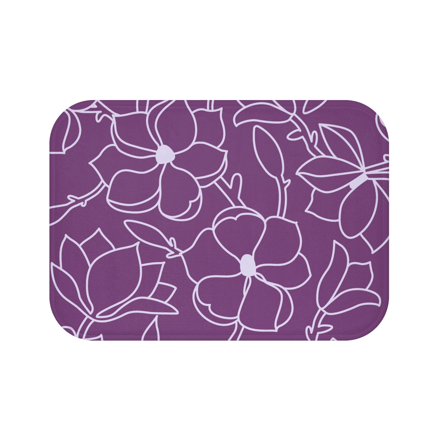 Purple And Light Grey Graphic Floral Bath Mat