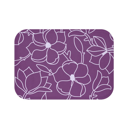 Purple And Light Grey Graphic Floral Bath Mat