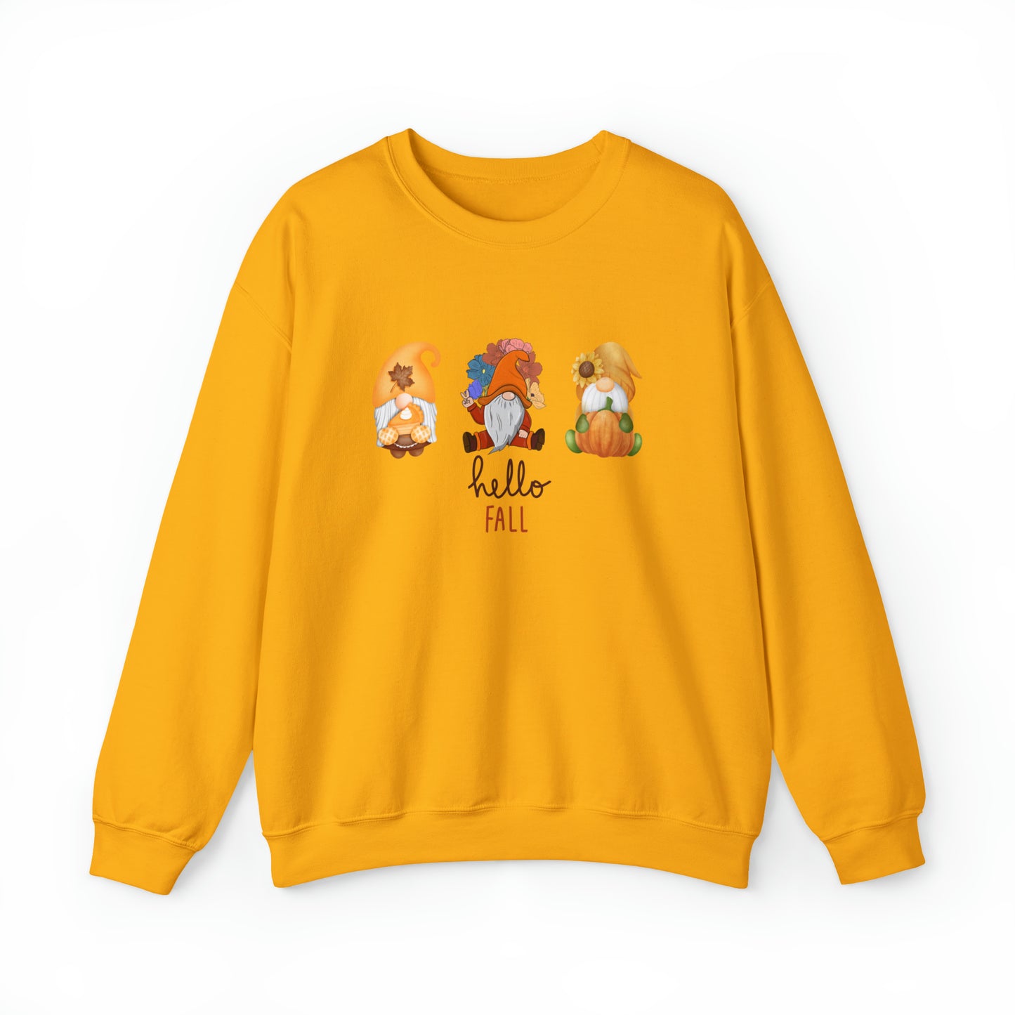 Hello Fall, Gnome Trio, Heavy Blend™ Crewneck Sweatshirt (Available In Other Colors)(Size Up To 5XL)