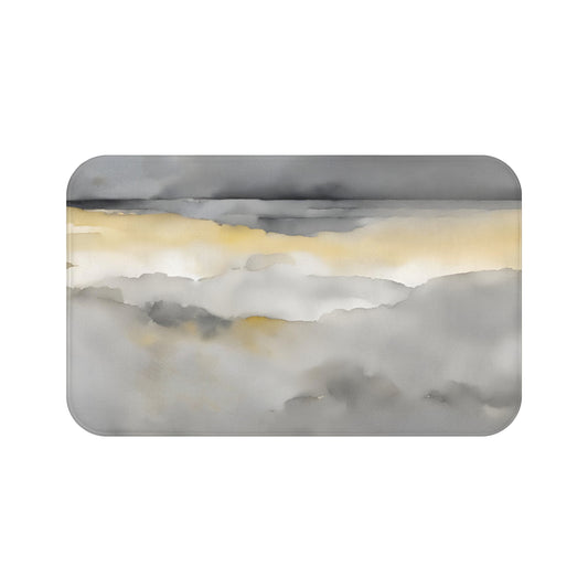 Yellow Grey And White Watercolor Style Bath Mat