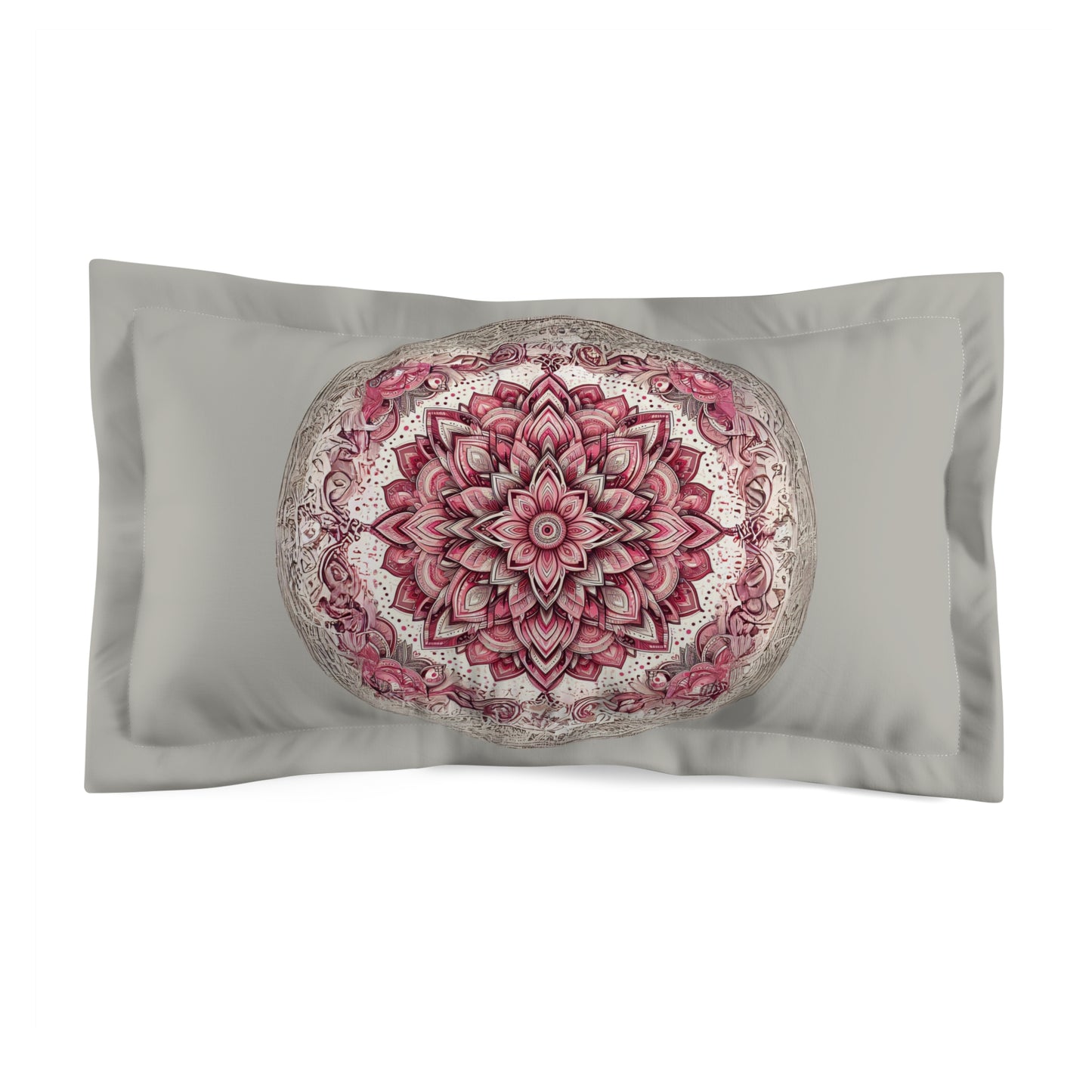 Bohemian Grey Taupe And Pink Boho Flower Pillow Sham