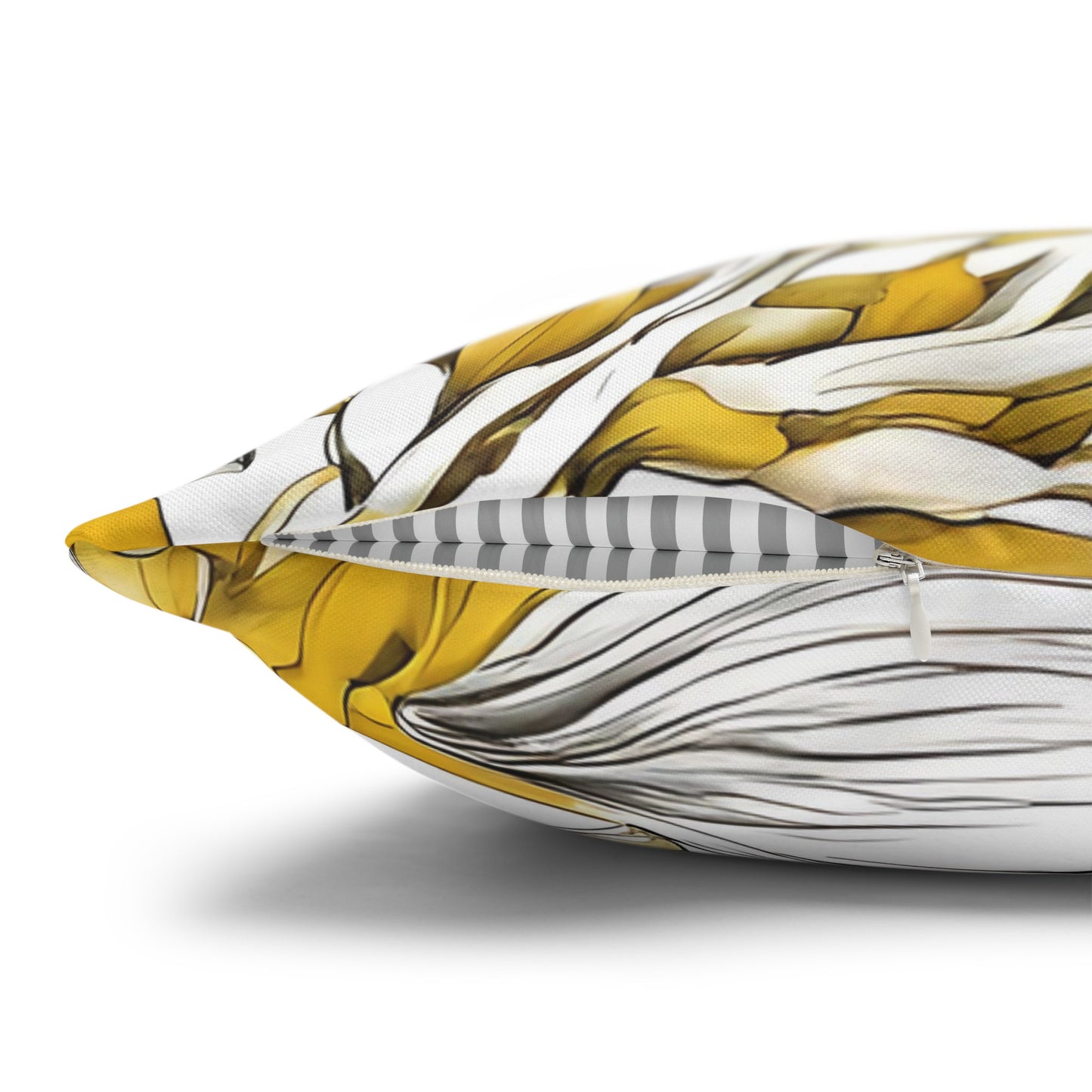 Yellow Grey And White Graphic Floral Throw Pillow Cover