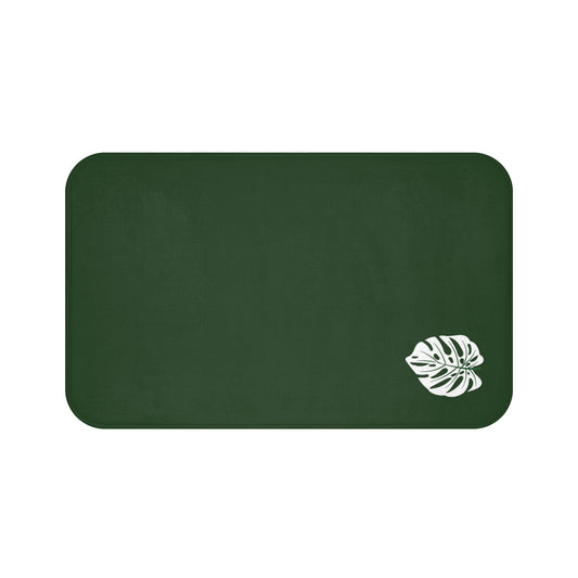 Dark Green And White Philodendron Leaf Bath Mat